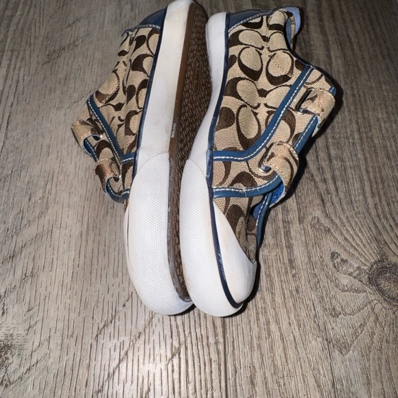 Coach Barrett Canvas logo sneakers brown blue patent leather trim 8 EUC Velcro - Picture 4 of 7